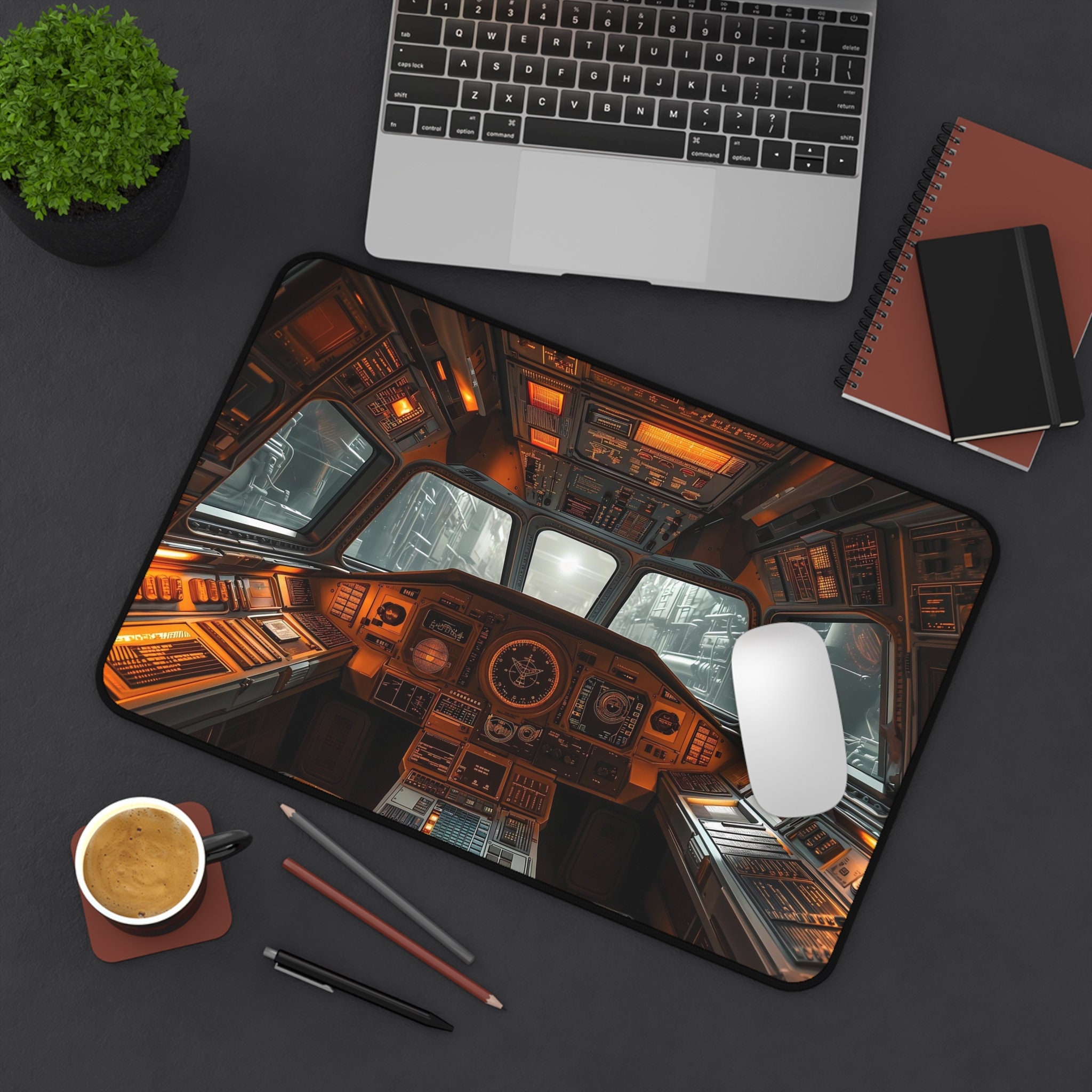 Retro Gaming Xl - Spaceship Cockpit Table Pad,Retro Sci-Fi Mousepad