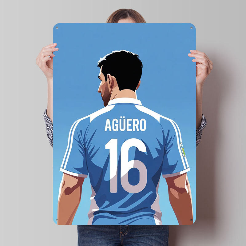 Retro Gaming Jersey - Aguero Soccer Jersey Printed Poster Customized