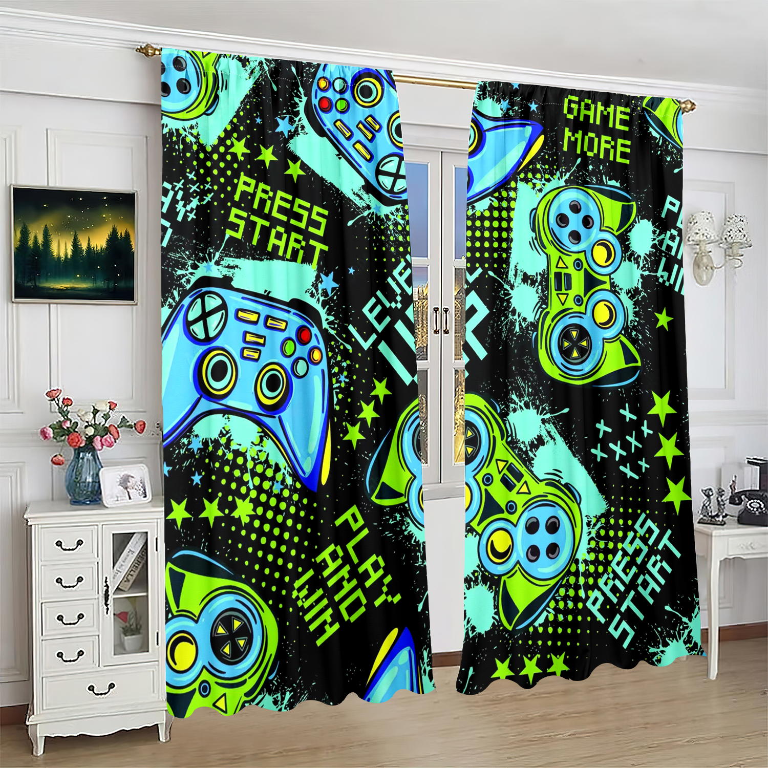 Retro Gamepad Curtains 2-Piece - Retro Gaming Cafe recensie en prijs